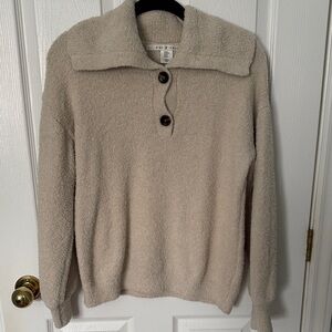 Max Studio Cream Button-Up Turtleneck Sweater